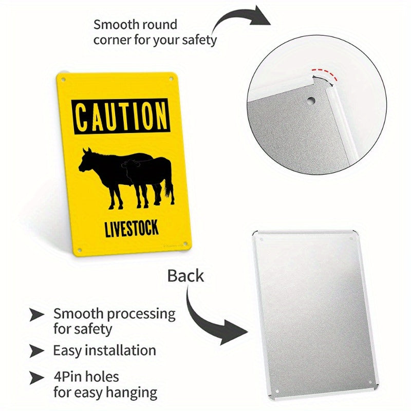 Caution Livestock Metal Sign Weather Resistant Farm Safety