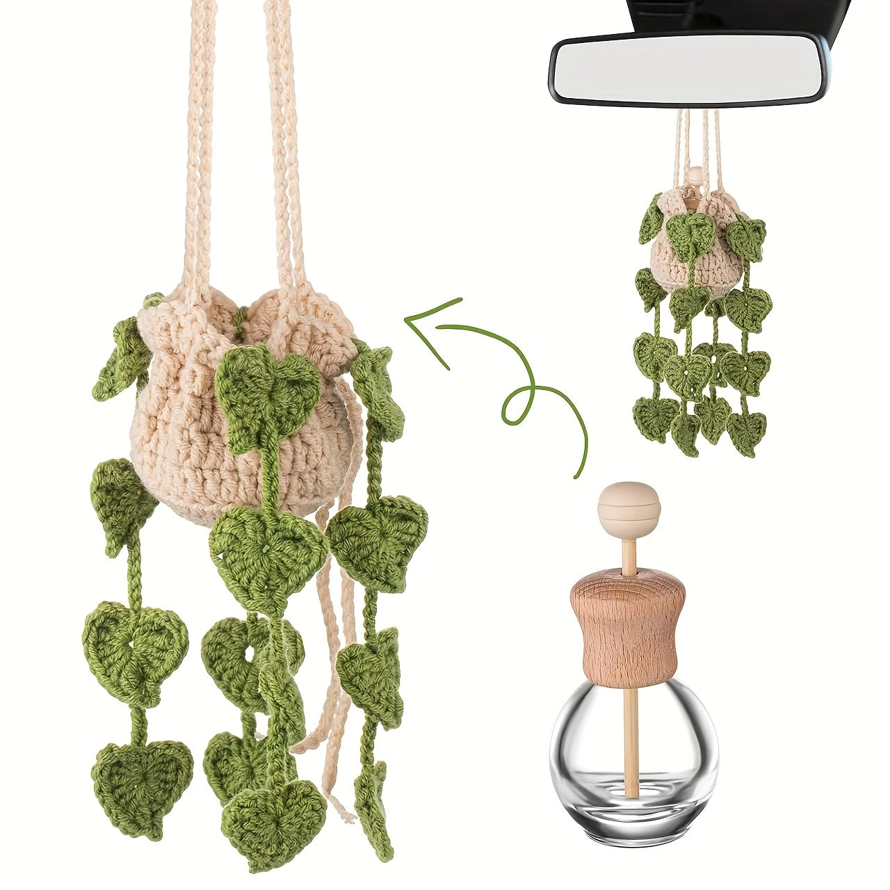 Handmade Crocheted Hanging Car Pothos Plant Diffuser Bottle