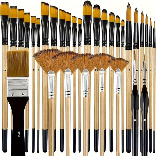 32 Piece Nylon Brush Set for Acrylic Oil and Watercolor Painting