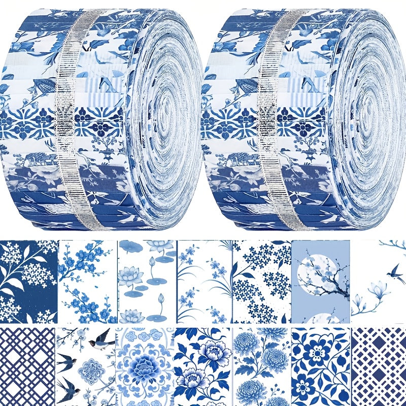 Chinoiserie Blue and White Jelly Fabric Rolls for Quilting