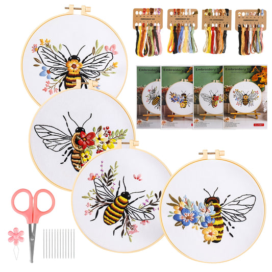 4pcs Bee Pattern Embroidery Kit for Beginners DIY Craft Set