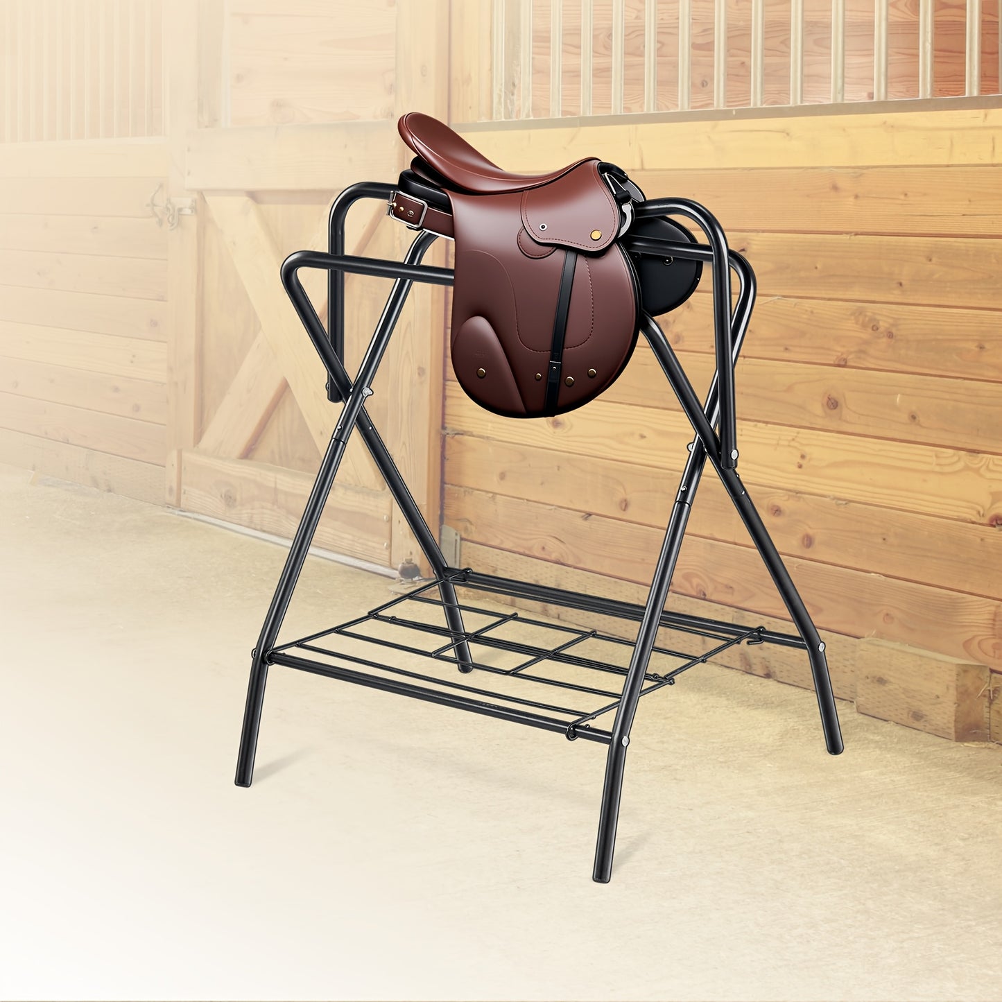 Happybuy Folding Saddle Rack Freestanding Horse Stand Black