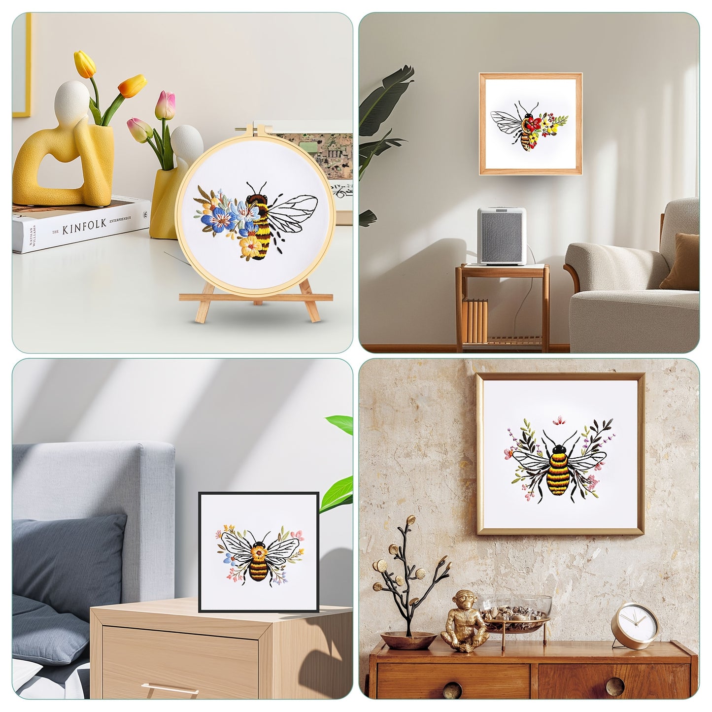 4pcs Bee Pattern Embroidery Kit for Beginners DIY Craft Set