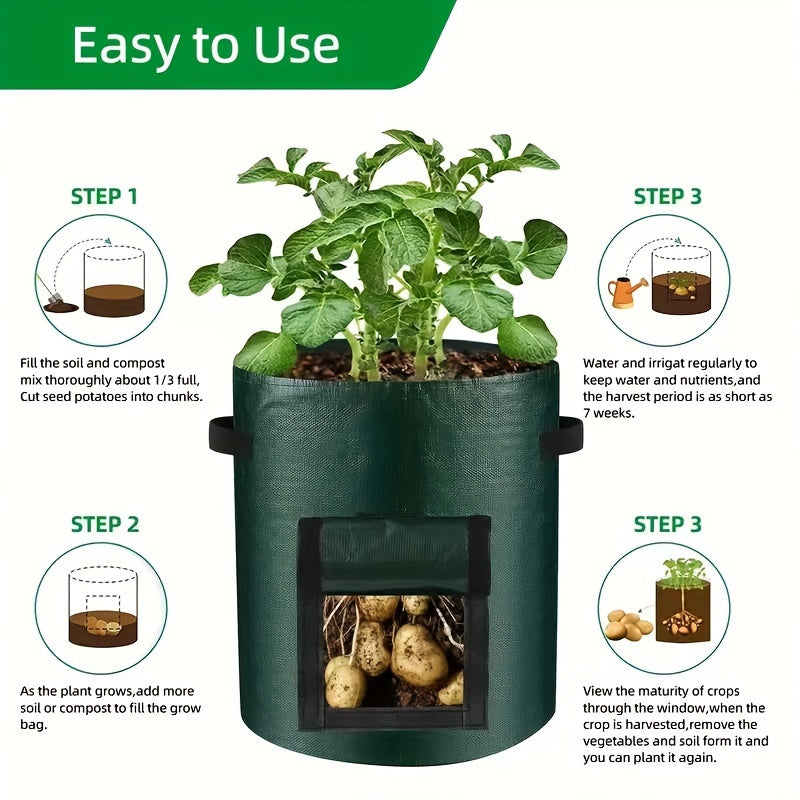 5 Packs 10 Gallon Breathable Fabric Grow Bags Aeration Potato Planters with Access Flap Sturdy Handles Lightweight Design Ideal for Indoor and Outdoor Gardening of Tomatoes Carrots Fruits and Vegetables