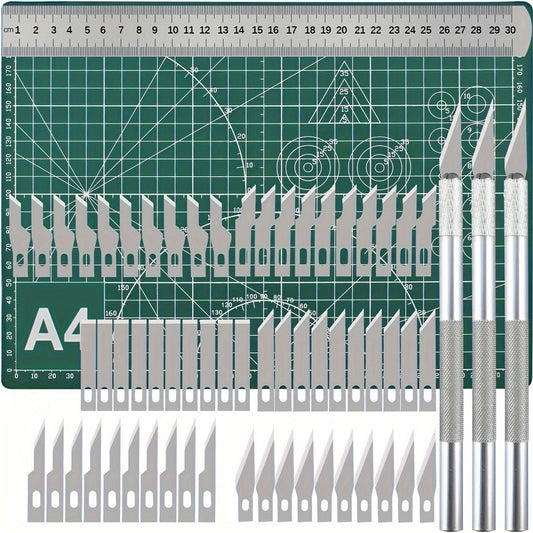 65 Pieces Craft Cutting Stencil Knife Set With A4 Cutting Mat Art And Craft Blade Exacto Knives Ruler Tools For Paper Modelling