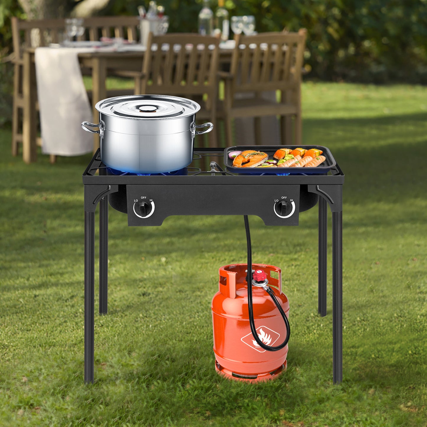Two Burner Outdoor Propane Stove 150000 BTU 20 PSI Regulator
