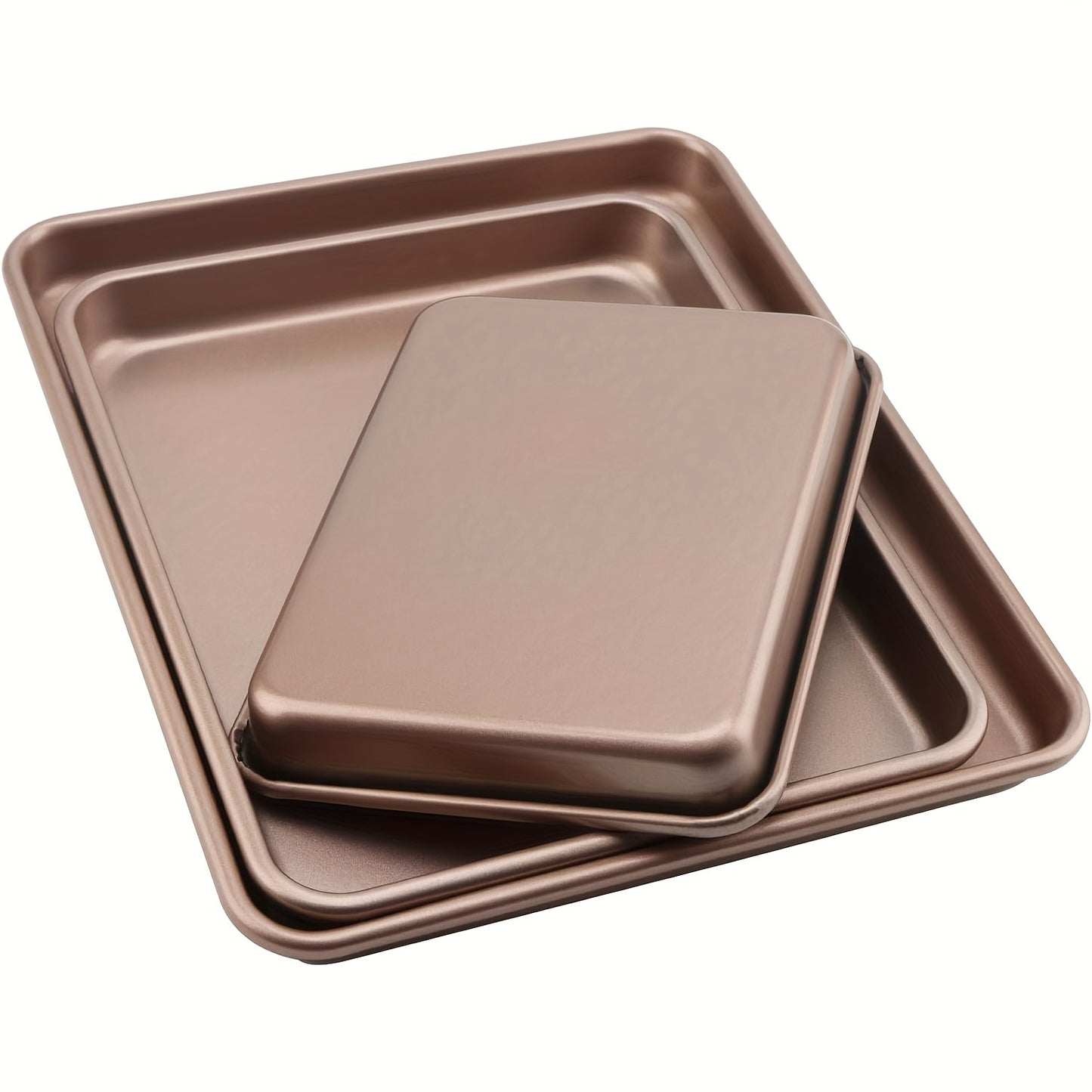 3 Pieces Baking Tray Set 9 11 13 Inch Nonstick Baking Sheets for Oven Cookie Sheets Cake Pan Set Rectangular Bakeware for Brownie Cake Bread Cookie Golden