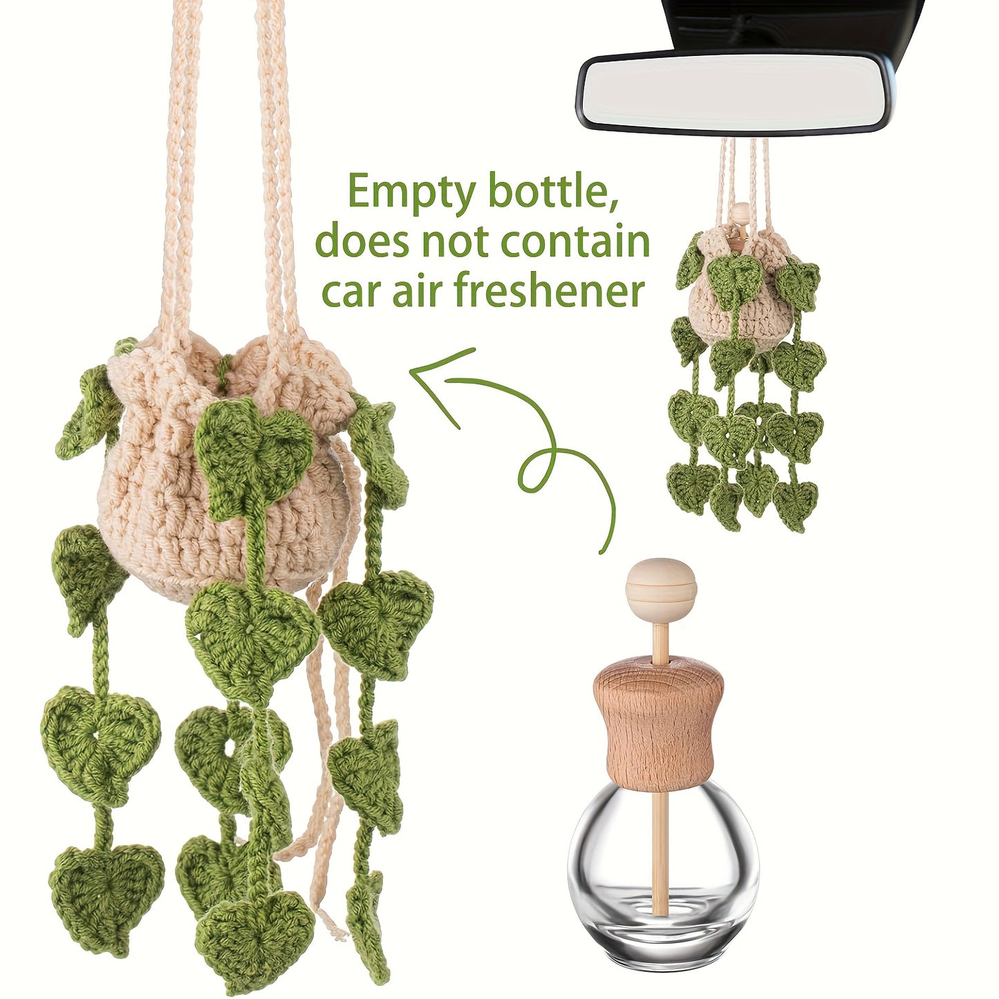 Handmade Crocheted Hanging Car Pothos Plant Diffuser Bottle