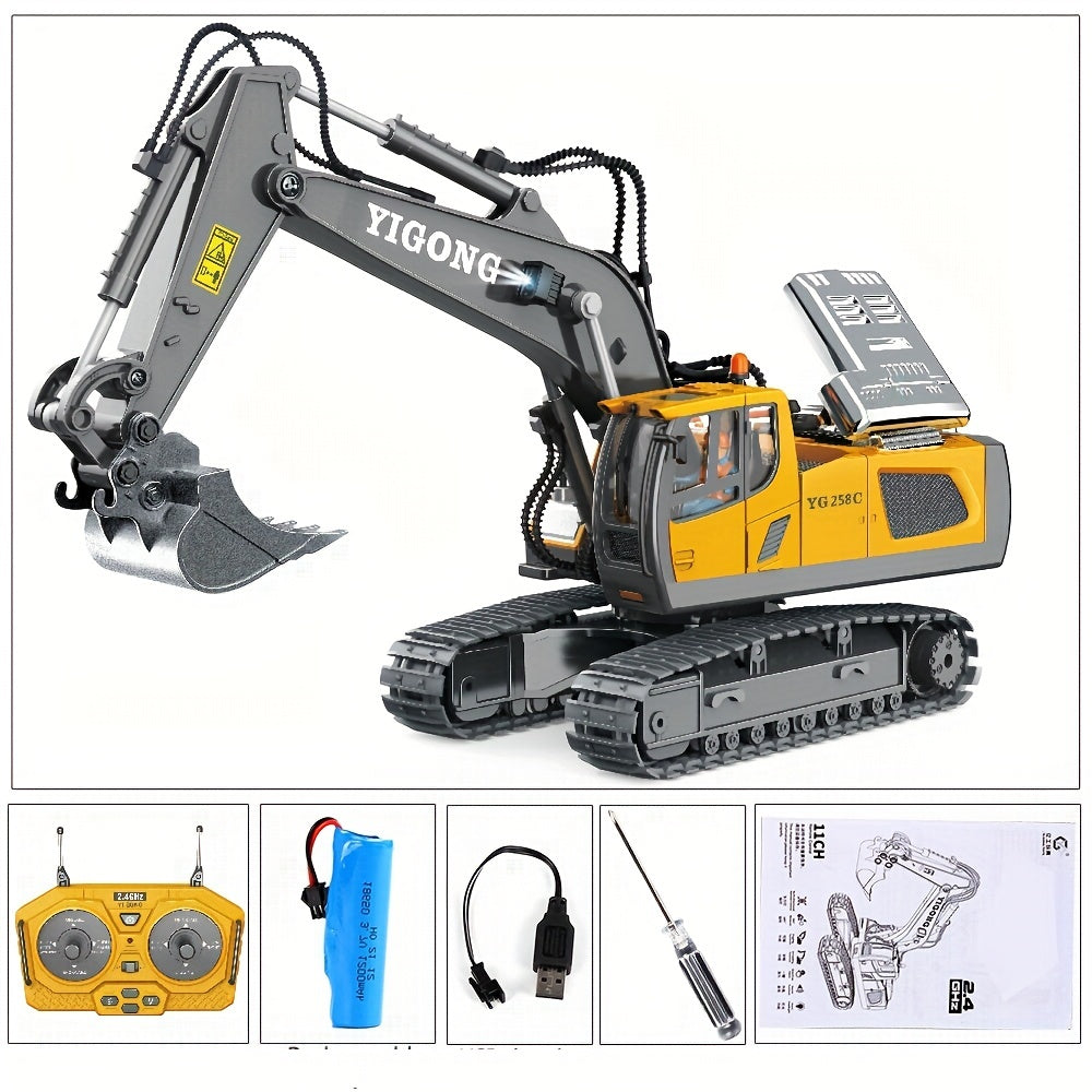 YIGONG 9-Channel Remote Control Excavator Toy with Lights and Sounds