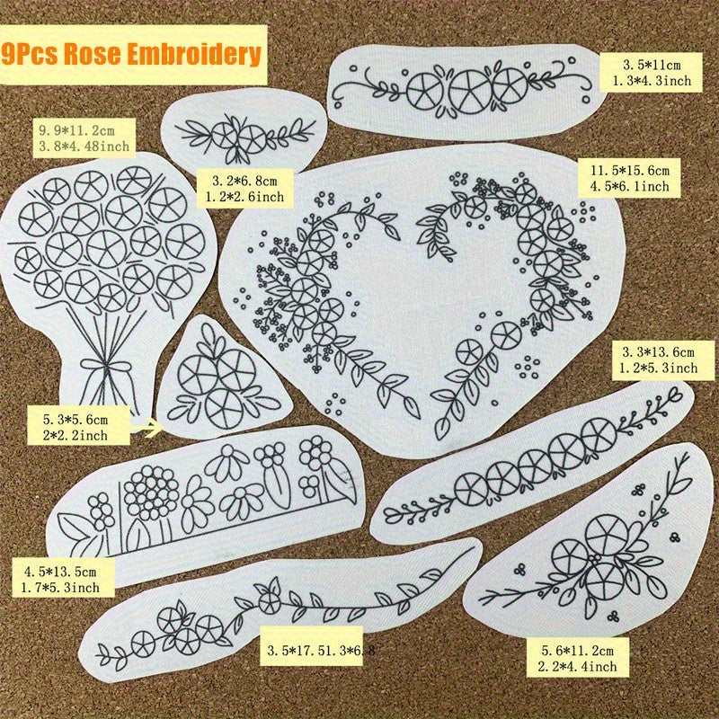 9Pcs Flower Embroidery Patches Water Soluble Self Adhesive