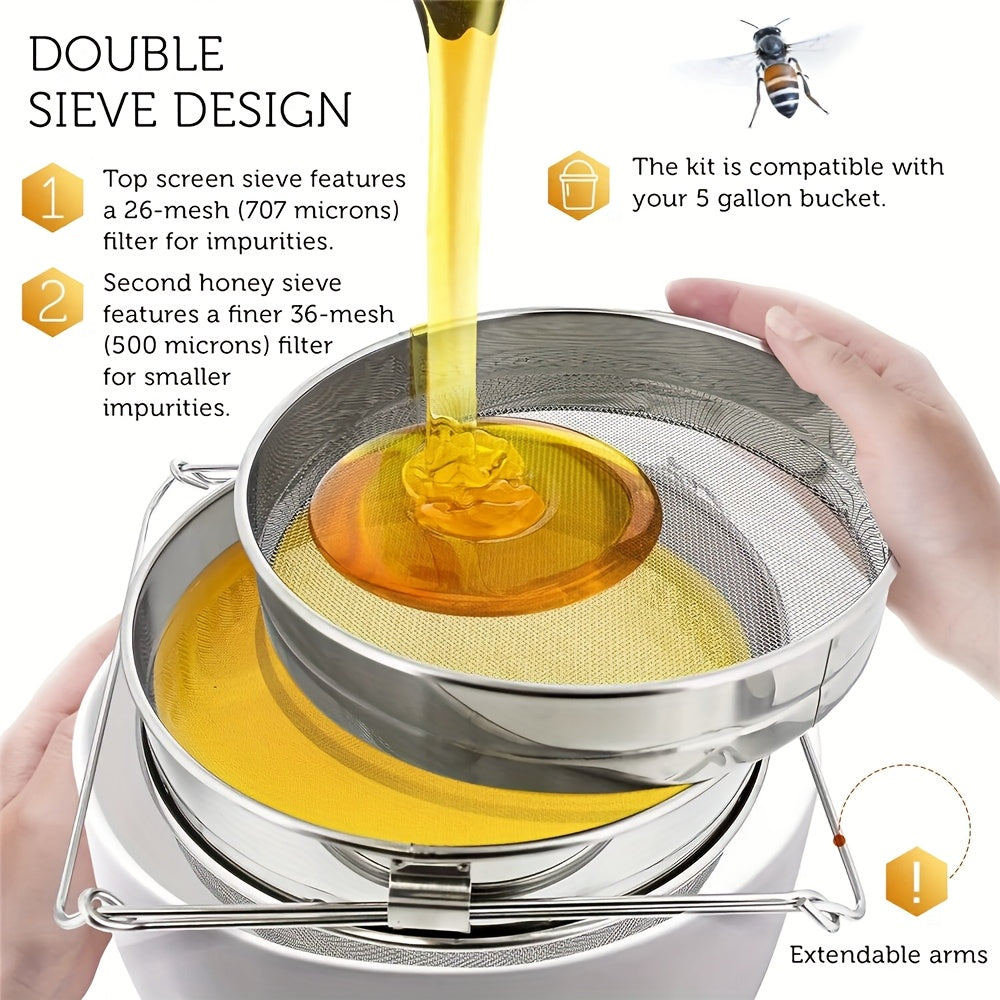Stainless Honey Strainer Double Sieve With Extendable Arms