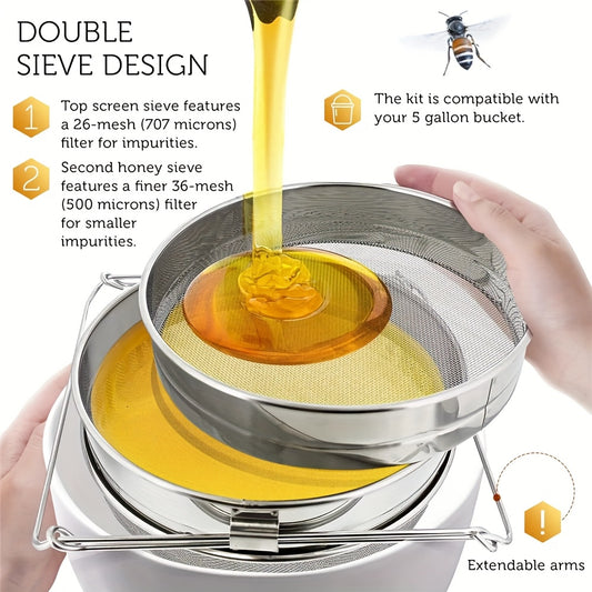 Stainless Honey Strainer Double Sieve With Extendable Arms