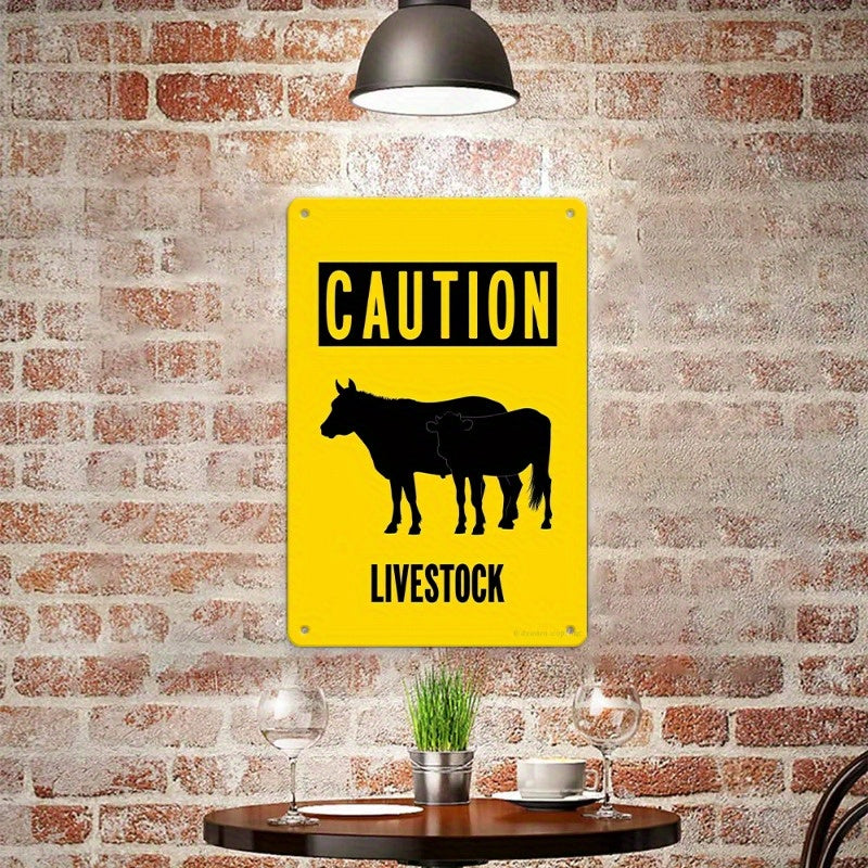 Caution Livestock Metal Sign Weather Resistant Farm Safety