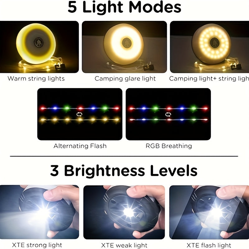 4 In 1 Camping String Lights USB Rechargeable Portable RGB