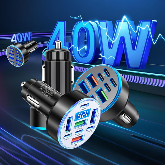 40W PD USB C Car Charger With Display For iPhone Samsung