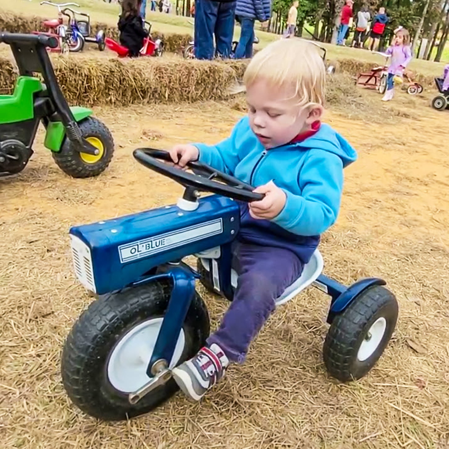 Tricam Kids 22 Inch Blue Steel Ride On Tractor Tricycle
