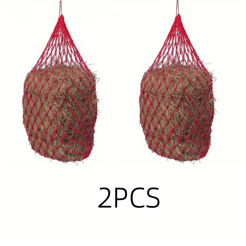 2PCS Durable Slow Feed Hay Nets for Horses Sheep and Donkeys Red Blue Black PE Material with Rope Handles Hexagonal Design for Easy Filling and Slow Feeding