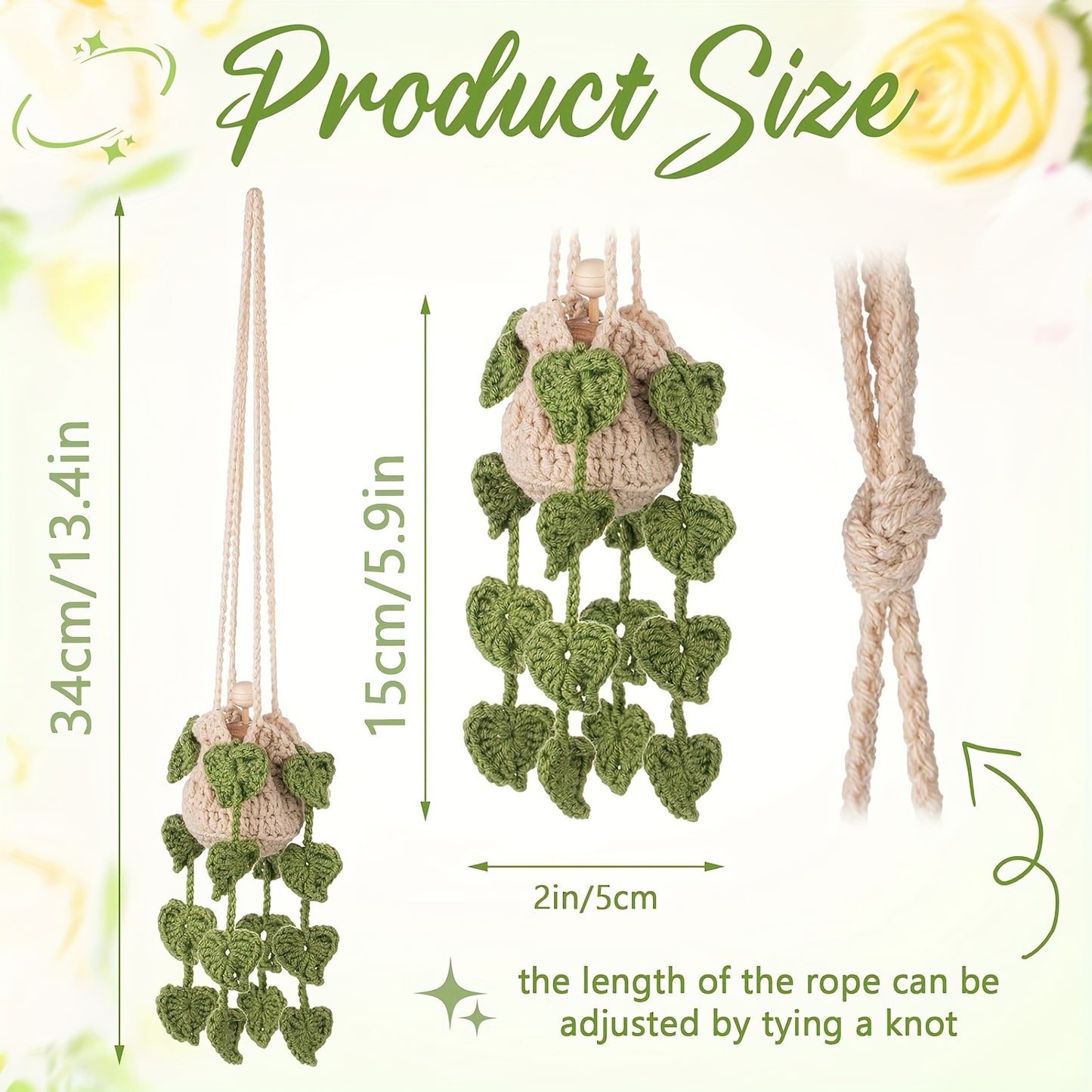 Handmade Crocheted Hanging Car Pothos Plant Diffuser Bottle