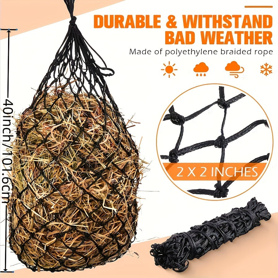 2PCS Durable Slow Feed Hay Nets for Horses Sheep and Donkeys Red Blue Black PE Material with Rope Handles Hexagonal Design for Easy Filling and Slow Feeding
