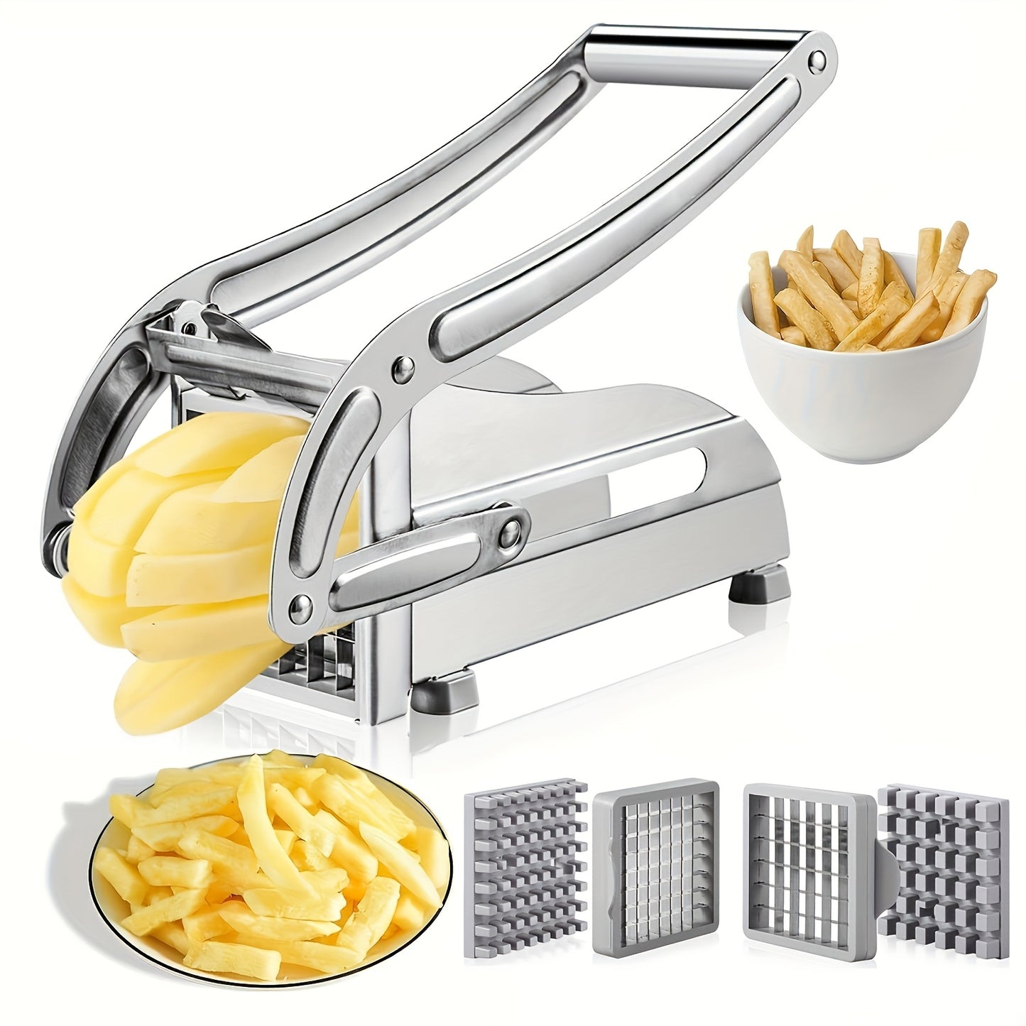 French Fries Cutter with 2 Blades Stainless Steel Professional French Fries Slicer for Pressing French Fries