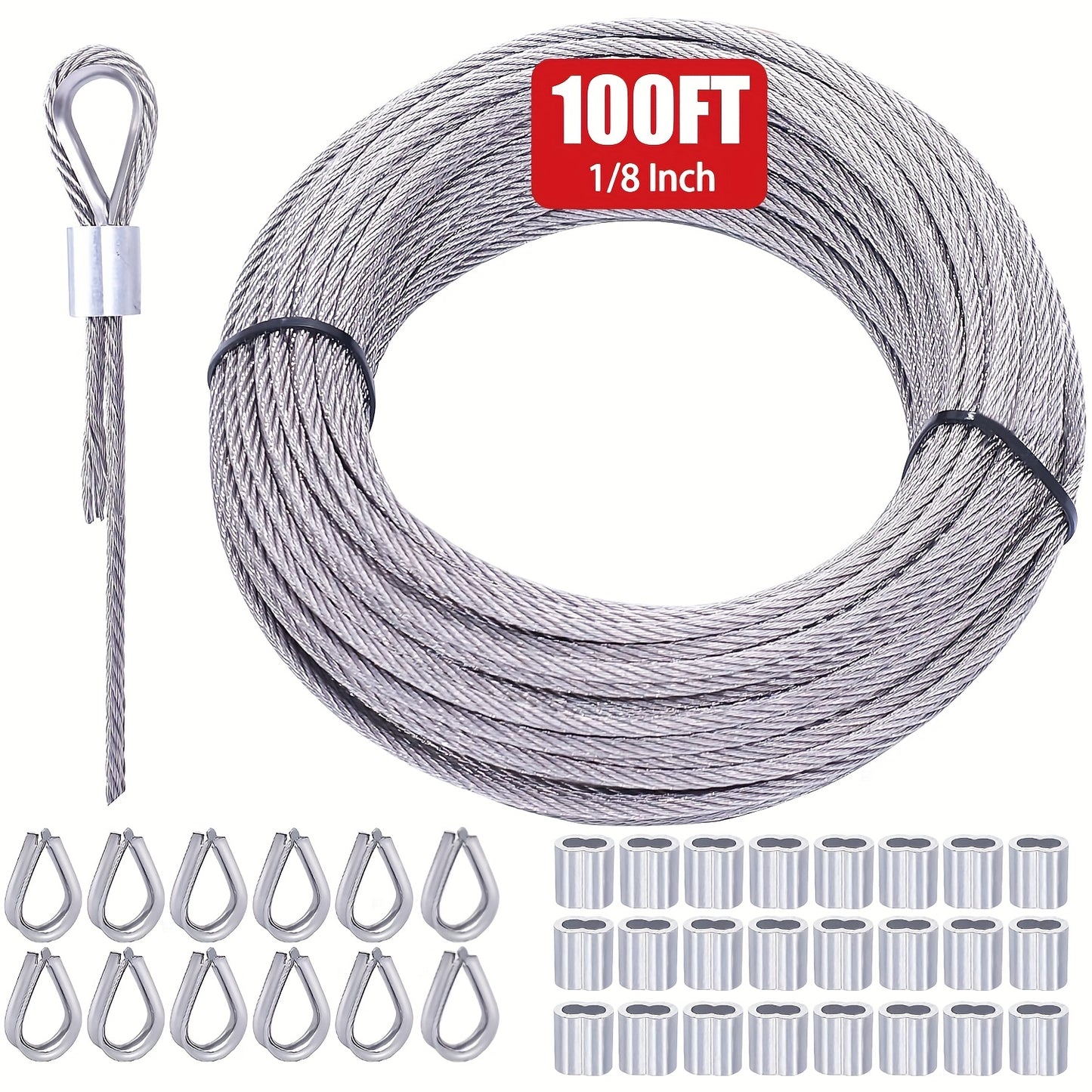 WERHOO 1/8 Inch Stainless Steel Wire Rope with Crimping Sleeves
