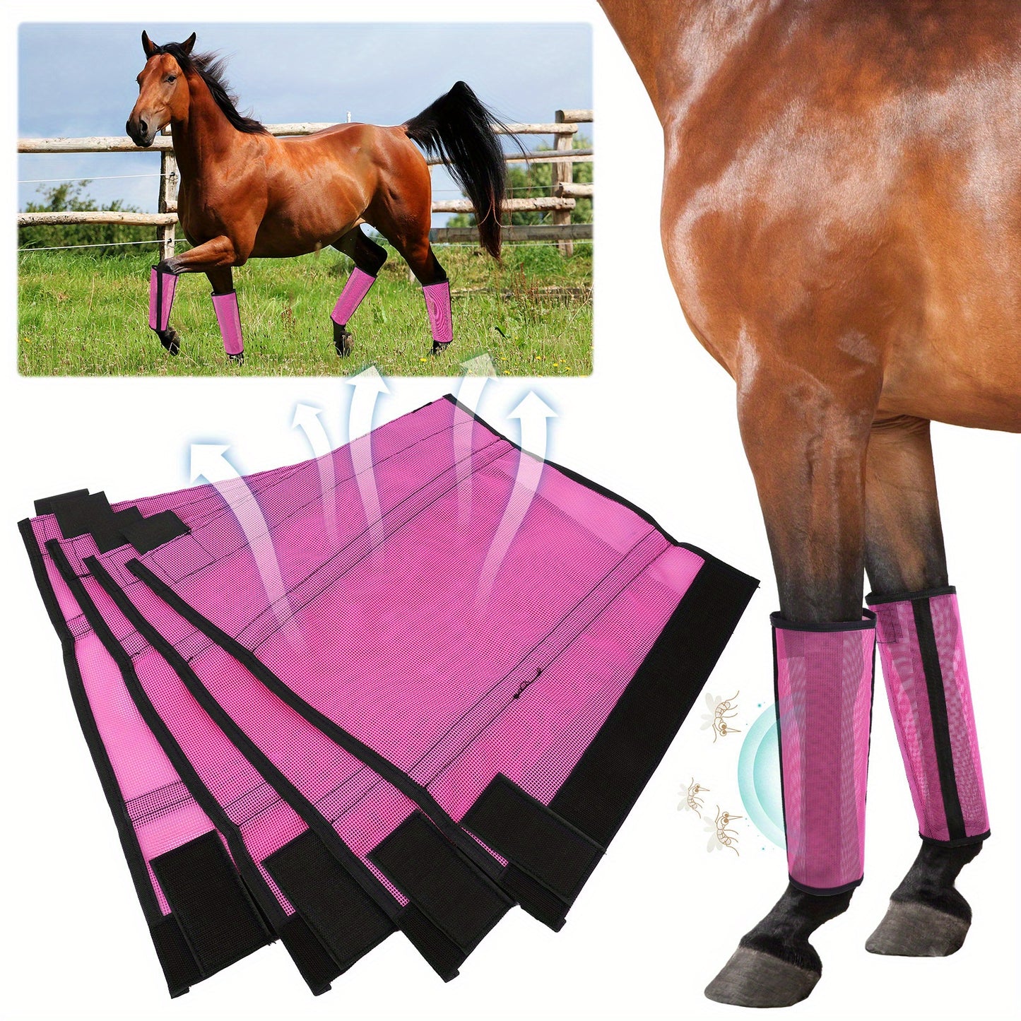 Rose Red Breathable Mesh Horse Fly Boots 4 Pack Covers