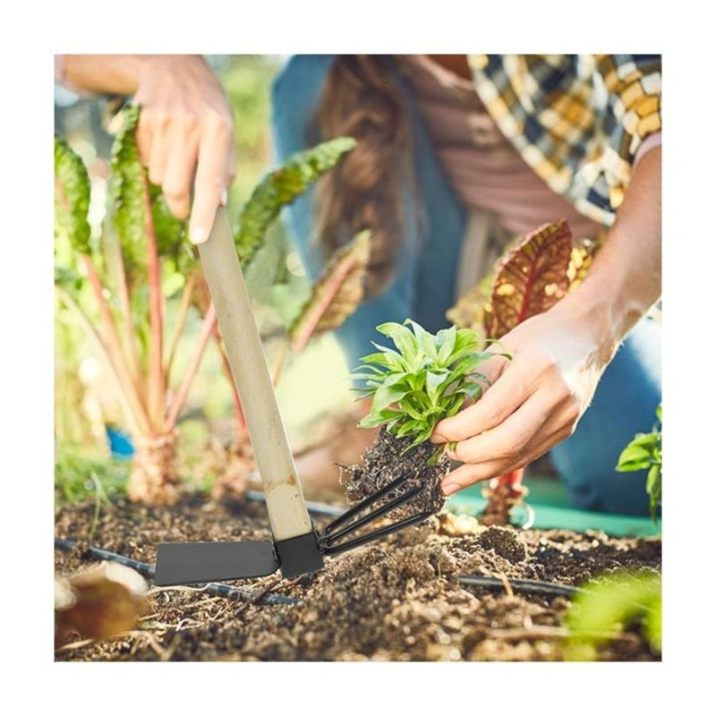 Multifunctional Dual Headed Hoe Garden Tool Stainless Steel Hoe and Cultivator Wood Handle Double Sided Cultivator Tool for Digging Loosening Soil and Weeding
