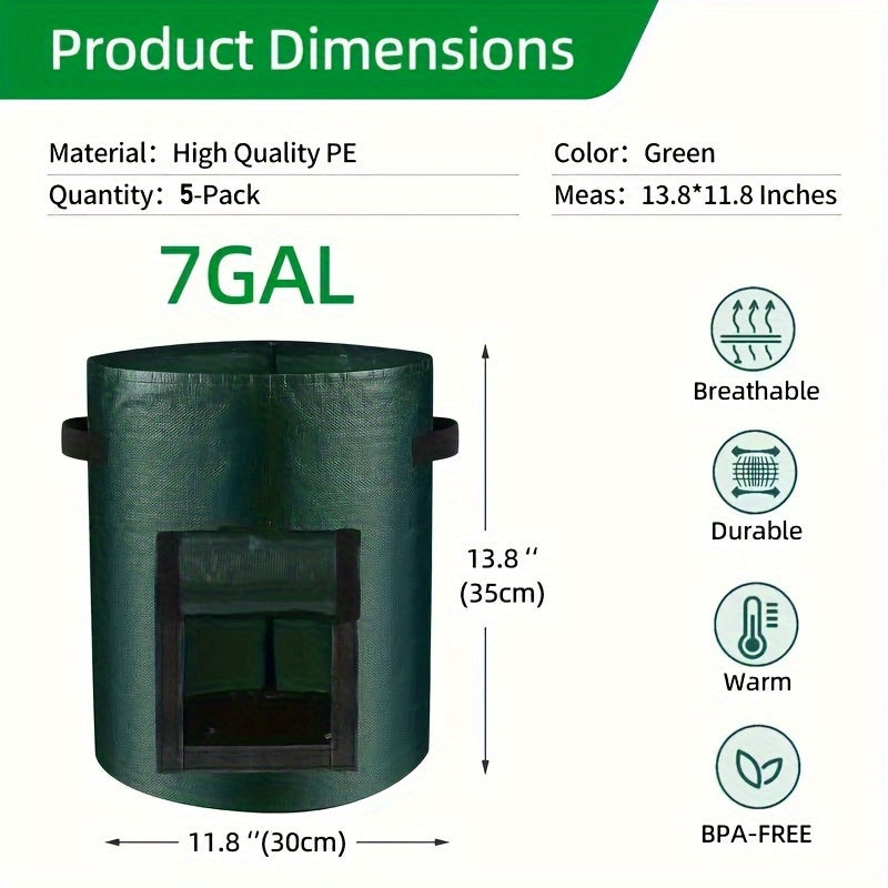 5 Packs 10 Gallon Breathable Fabric Grow Bags Aeration Potato Planters with Access Flap Sturdy Handles Lightweight Design Ideal for Indoor and Outdoor Gardening of Tomatoes Carrots Fruits and Vegetables