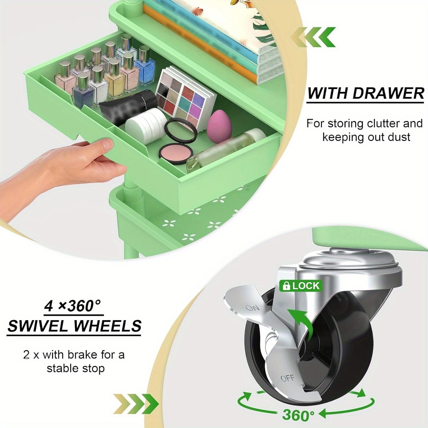 Multi-Functional Rolling Storage Cart with Removable Drawers