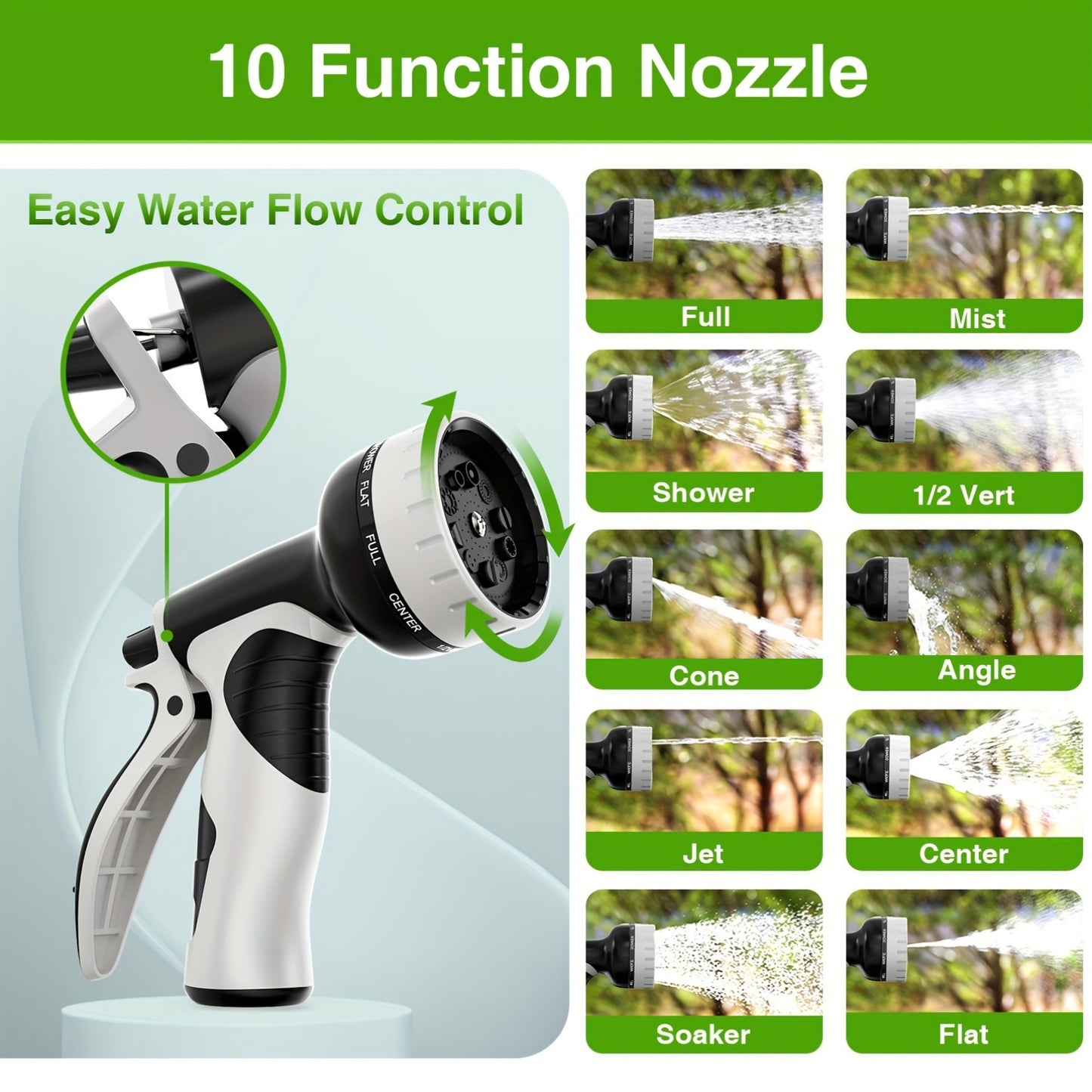 100ft Heavy Duty Stainless Garden Hose With 10 Nozzles