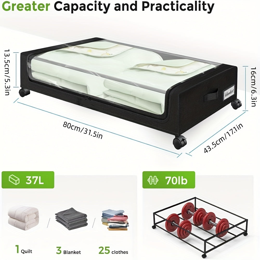 Large Capacity Under Bed Storage Bins with Wheels and Clear Lid