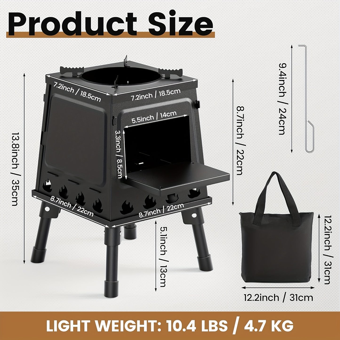 Portable Wood Stove With Airflow System For Camping