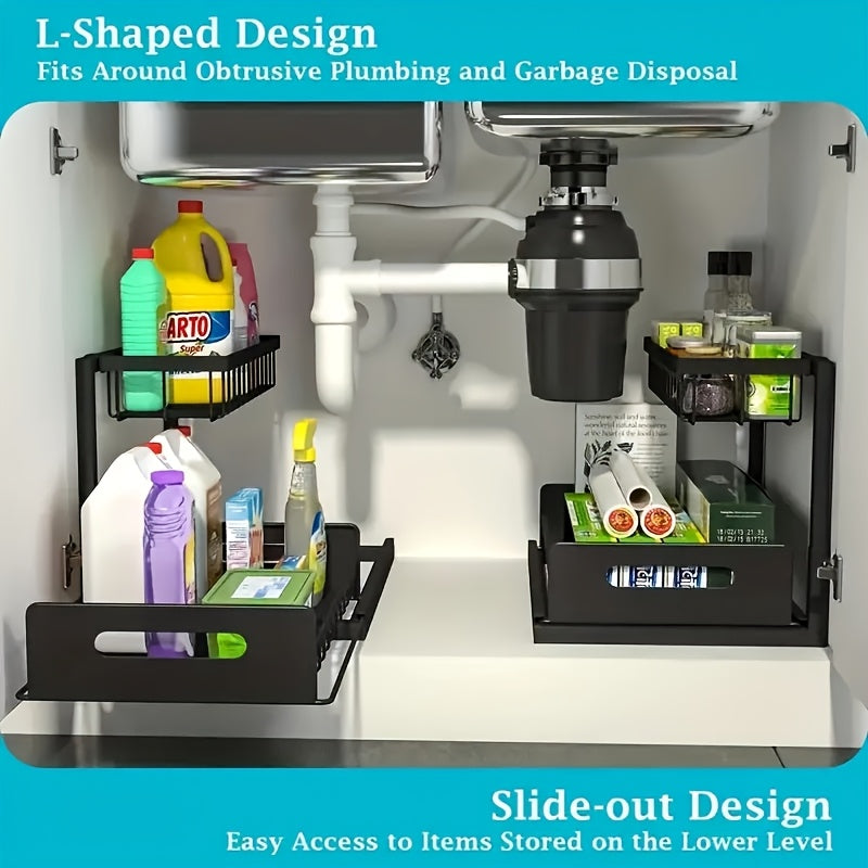 Two Tier Sliding Under Sink Organizer For Kitchen Cabinets