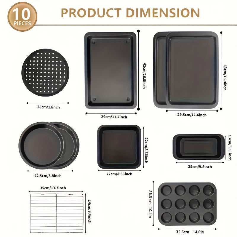 5-10 Pcs Nonstick Bakeware Set Round Pan Loaf Tins Premium