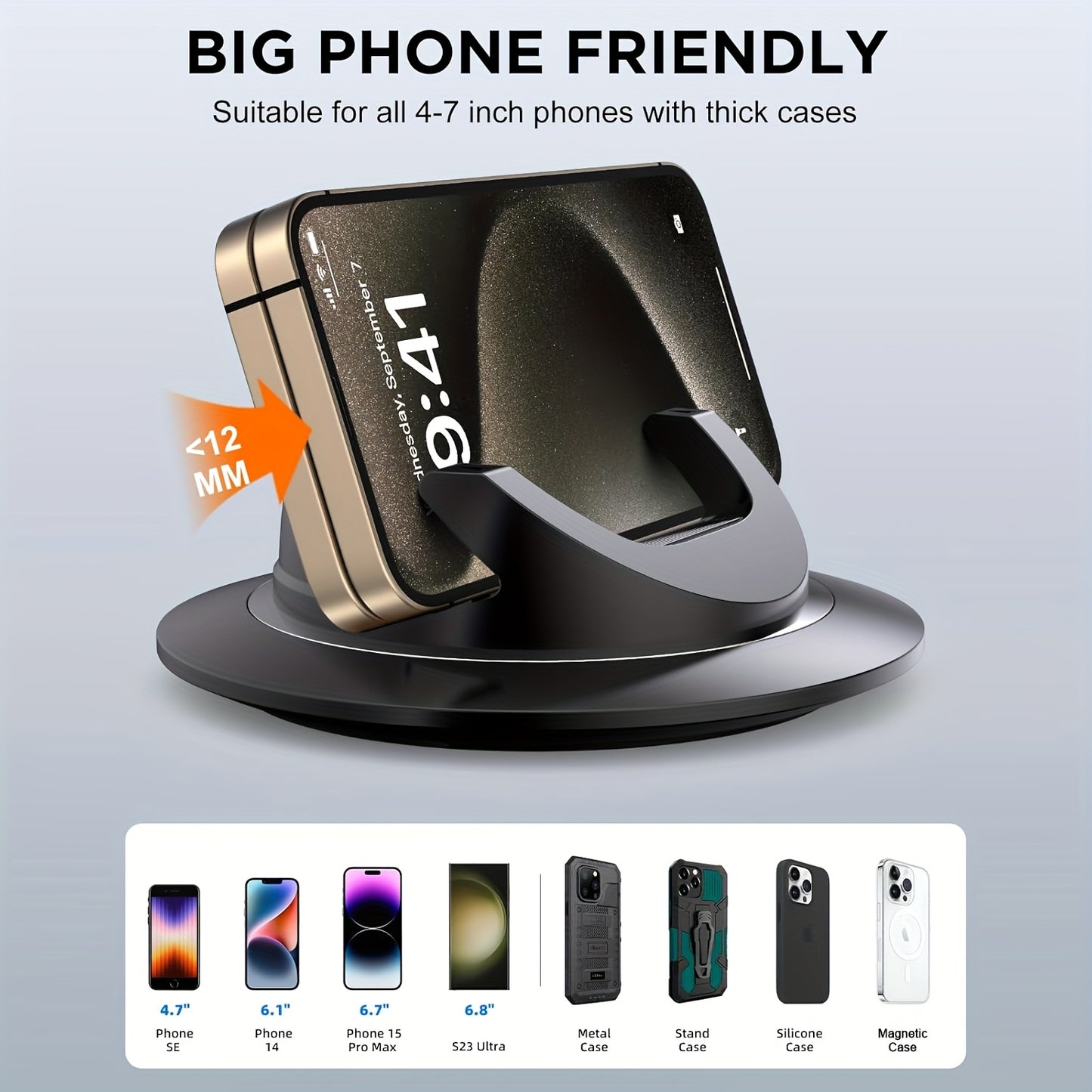 360 Degree Car Phone Holder With Suction Mount For Dash