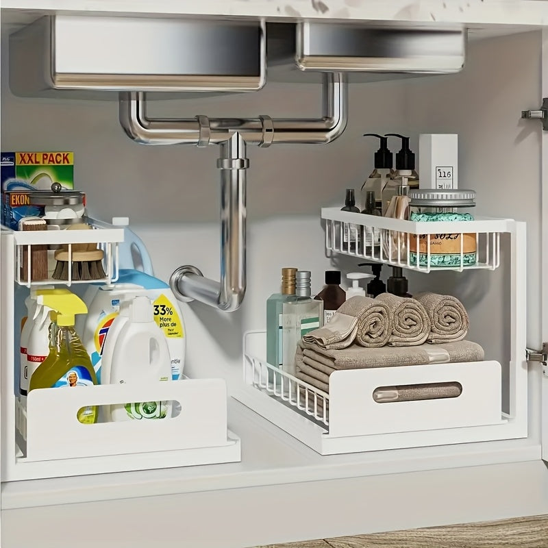Two Tier Sliding Under Sink Organizer For Kitchen Cabinets