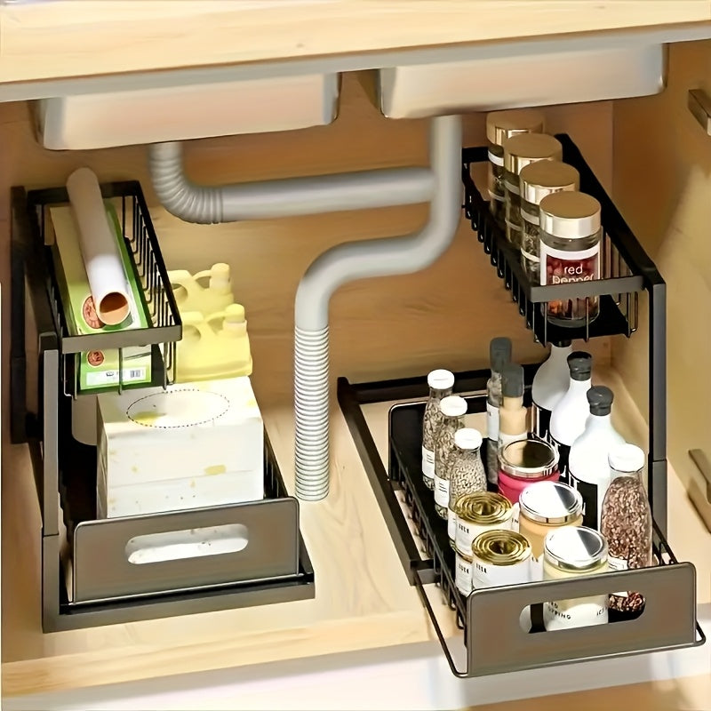 Two Tier Sliding Under Sink Organizer For Kitchen Cabinets