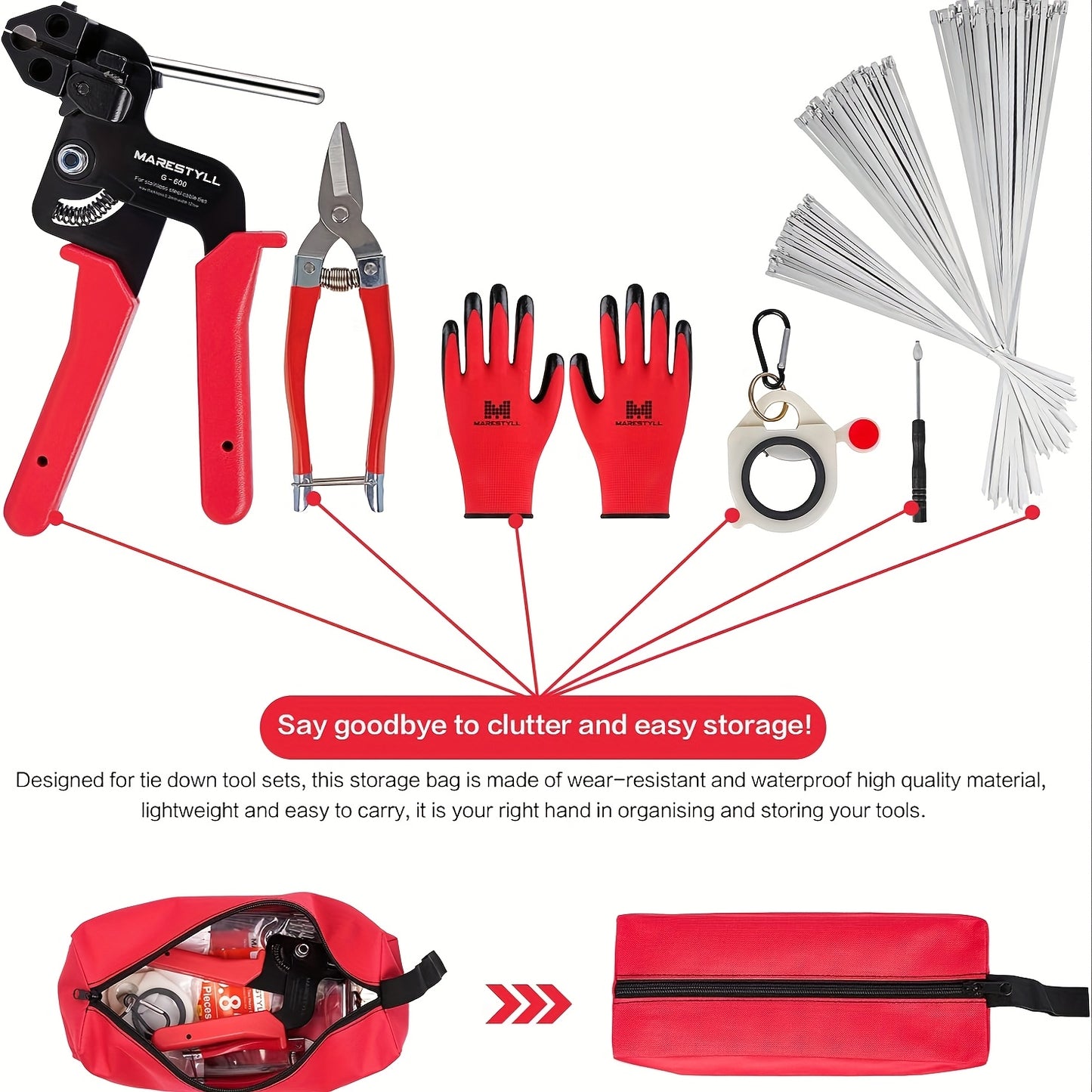 Metal Zip Tie Gun Set with 150 Heavy Duty Stainless Steel Ties