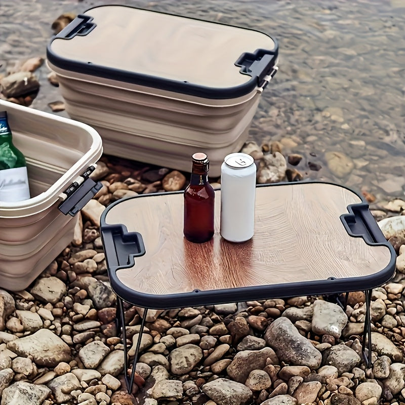 Outdoor Folding Storage Box with Thick Wooden Lid for Camping