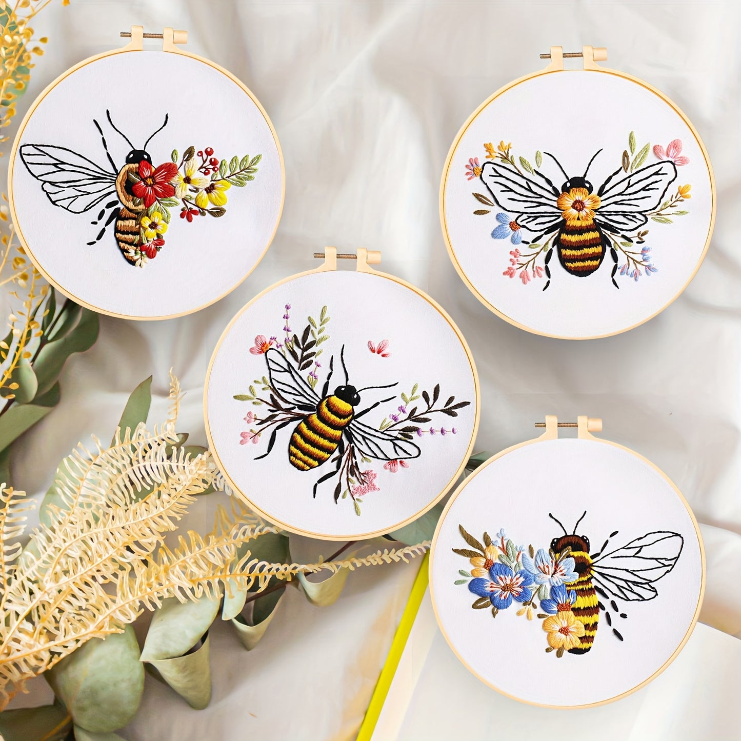 4pcs Bee Pattern Embroidery Kit for Beginners DIY Craft Set