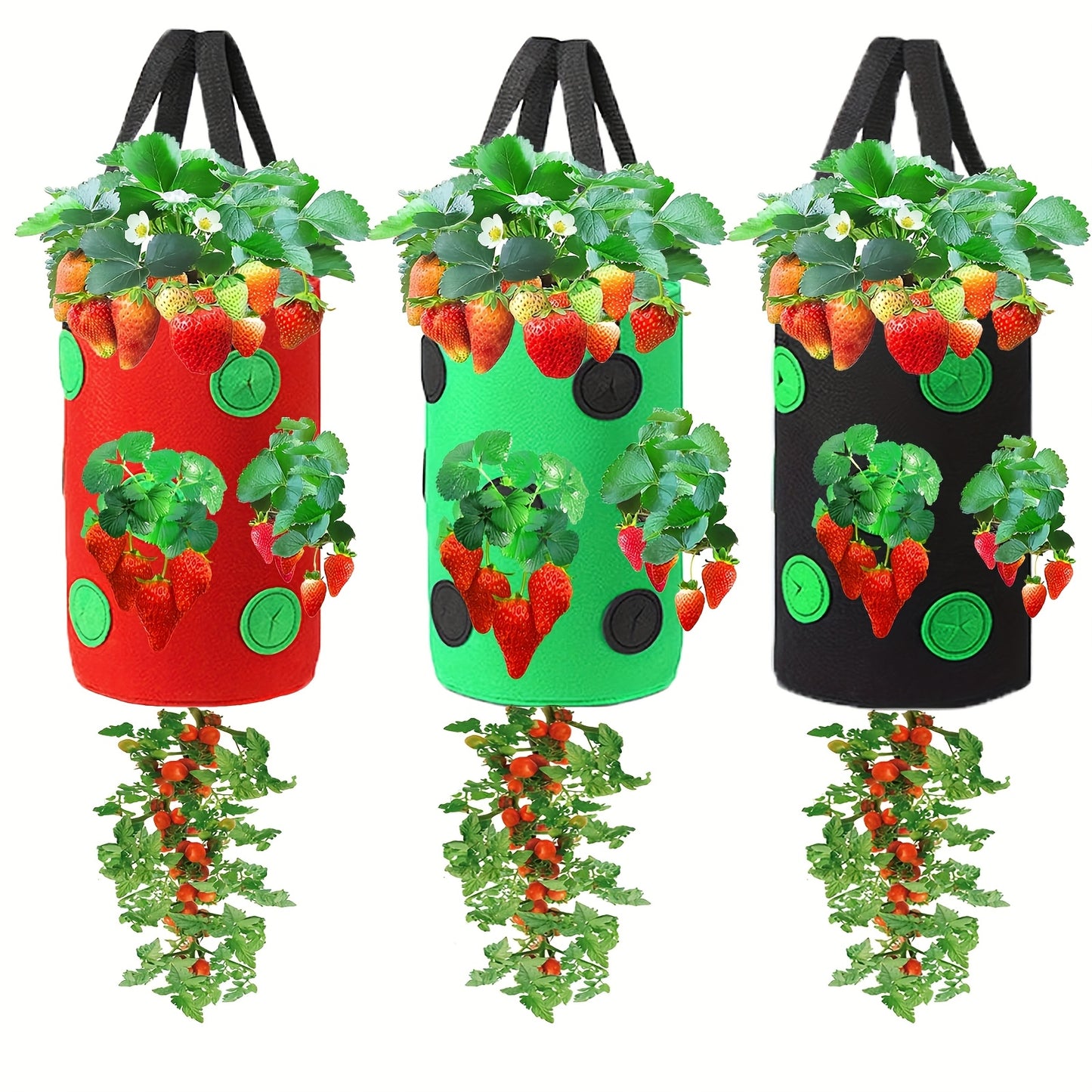 Three Piece Upside Down Tomato Planter Hanging Grow Bags