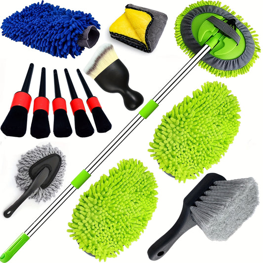 48 Inch Long Handle Car Wash Brush Kit with Microfiber Mop Heads