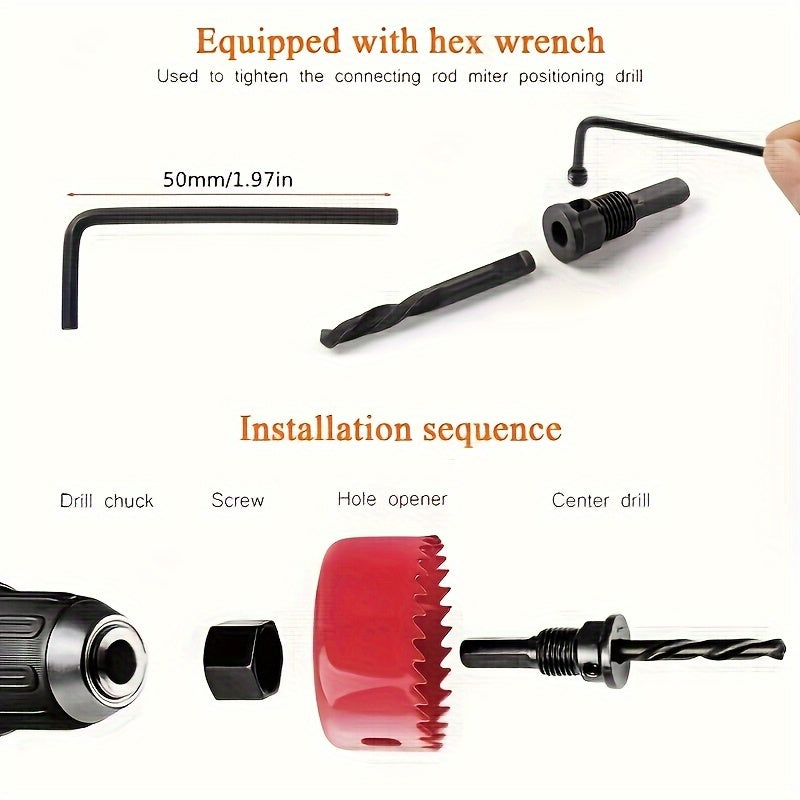 11 Piece Carbon Steel Woodworking Hole Saw Drill Bit Set
