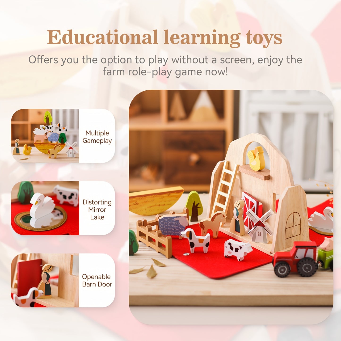 Wooden Farm Toy Set Educational Cognitive Development Gift