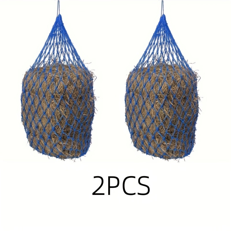 2PCS Durable Slow Feed Hay Nets for Horses Sheep and Donkeys Red Blue Black PE Material with Rope Handles Hexagonal Design for Easy Filling and Slow Feeding