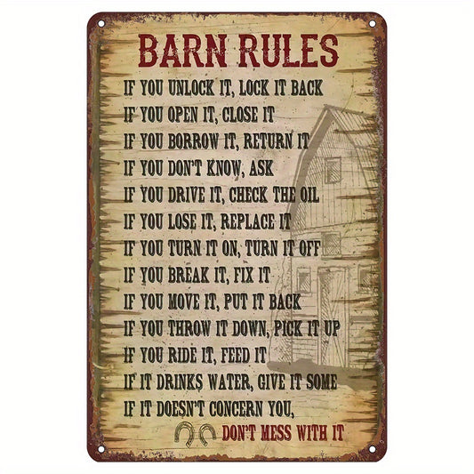Farm Barn Rules Metal Plaque Vintage Wall Art for Farmers