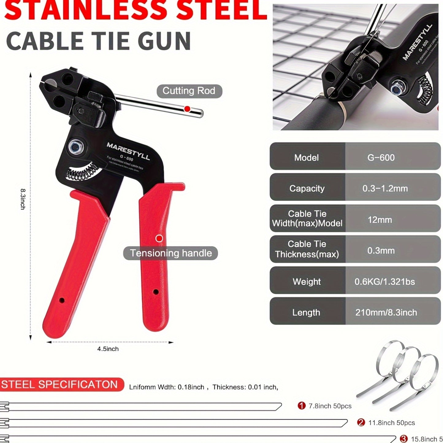 Metal Zip Tie Gun Set with 150 Heavy Duty Stainless Steel Ties