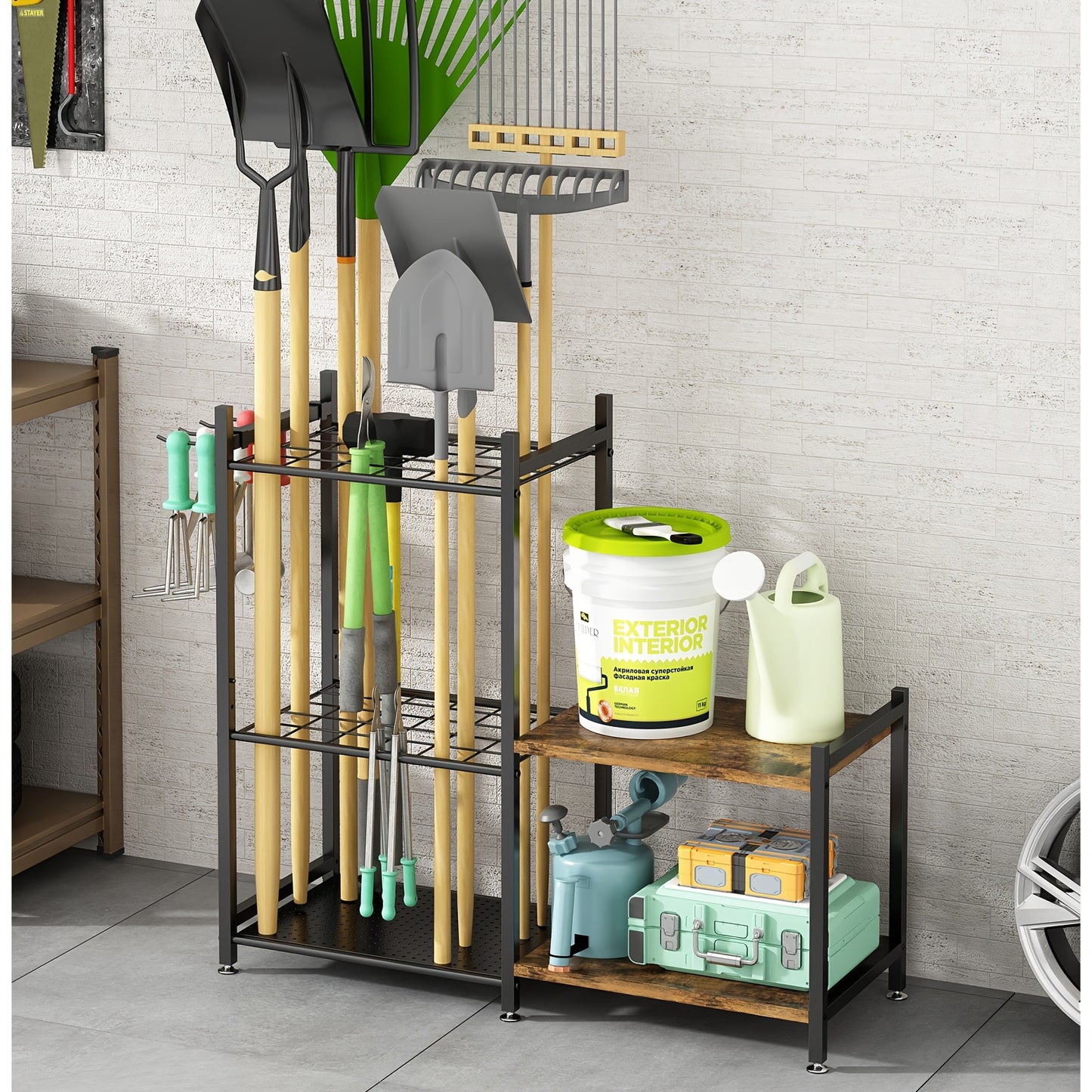 Heavy-Duty Metal Garden Tool Organizer for Long Handles