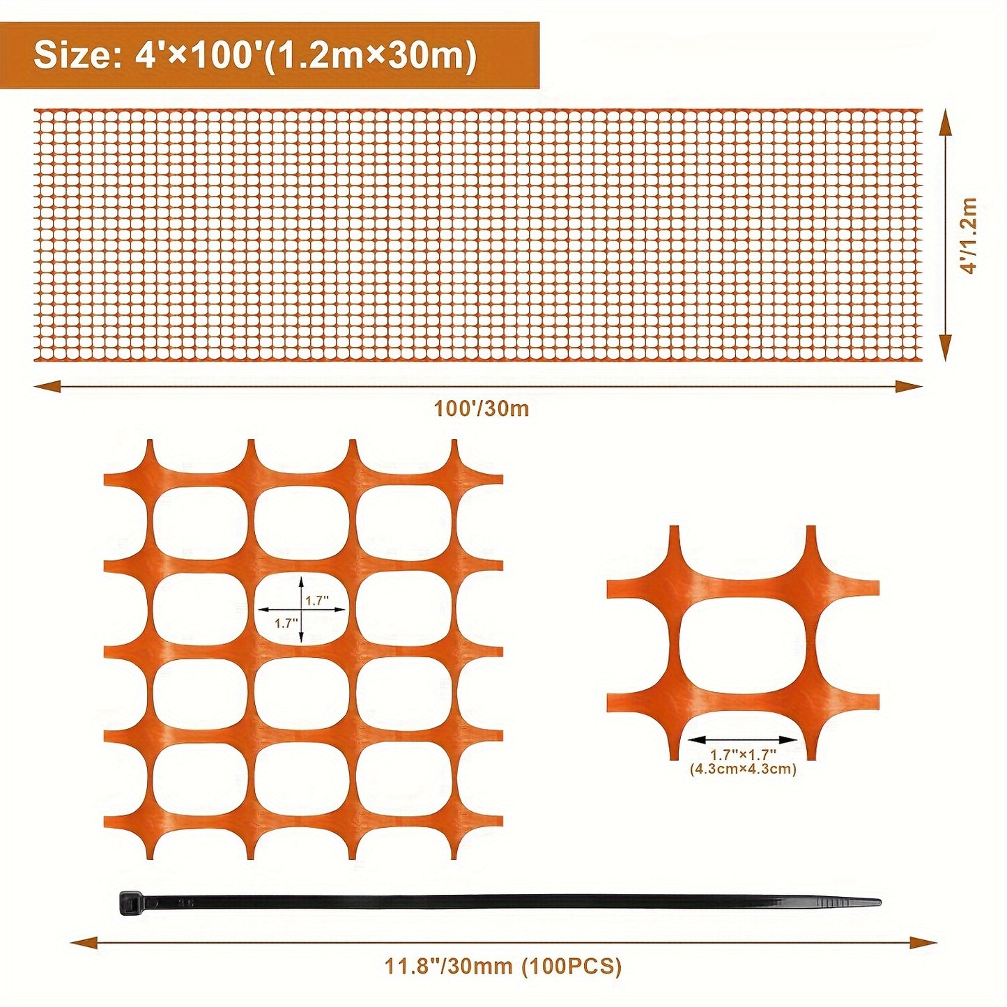 Orange Plastic Mesh Fence 4x100 Barrier Netting With Ties