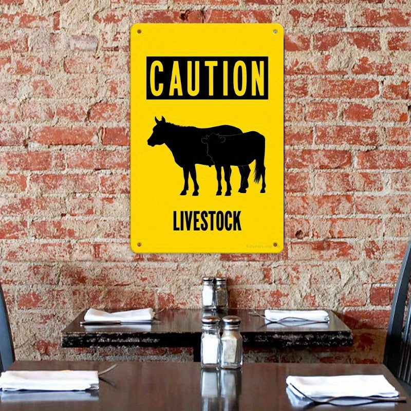 Caution Livestock Metal Sign Weather Resistant Farm Safety